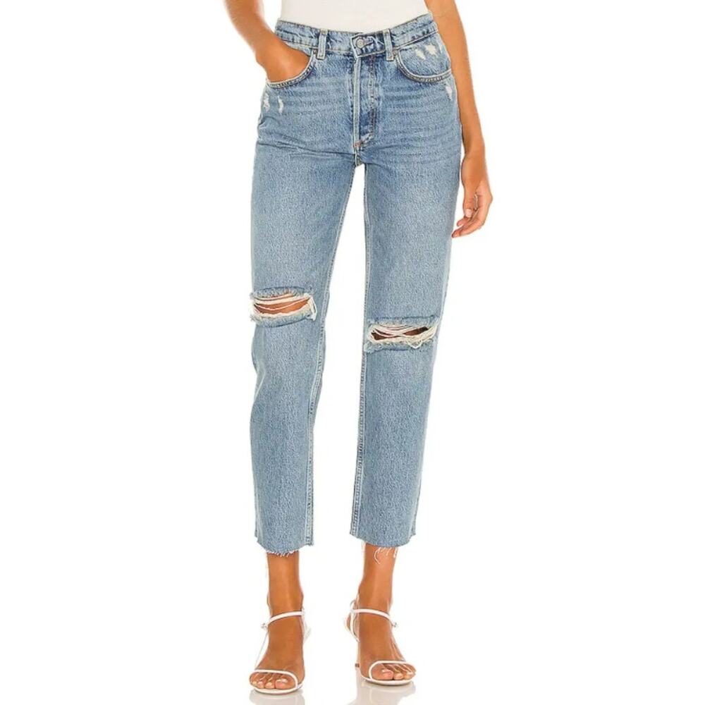 Boyish The Tommy Straight Leg Distressed Jeans in Great Dictator Wash, Size 29